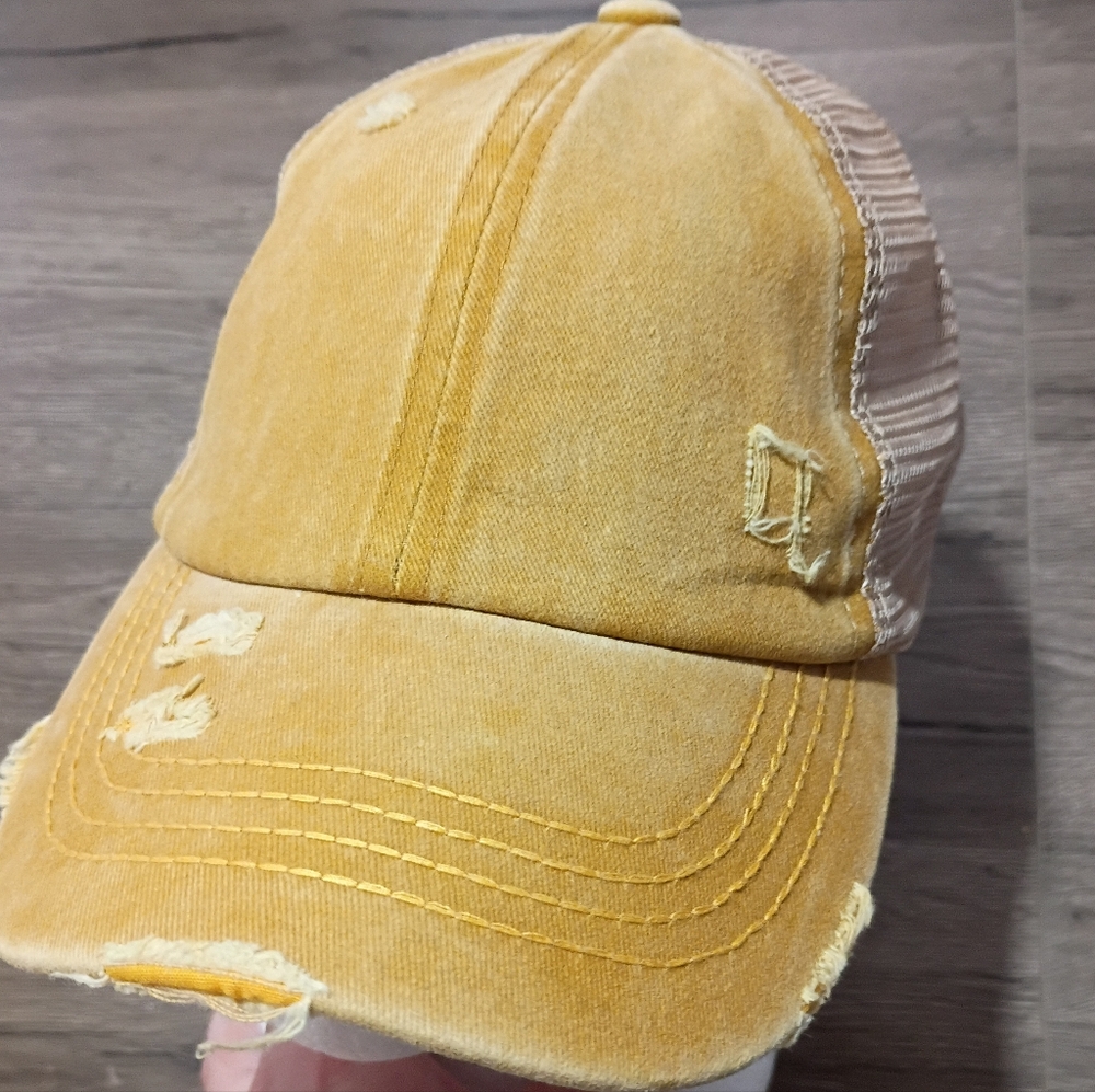 C.C Yellow Distressed Trucker Hat - Picture 8 of 10